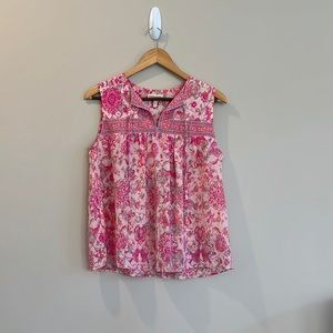 Rebecca Taylor Pink Floral Silk Sleeveless Top